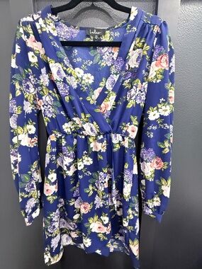 Lulus Floral Wrap Dress - Navy with Multi Floral Print